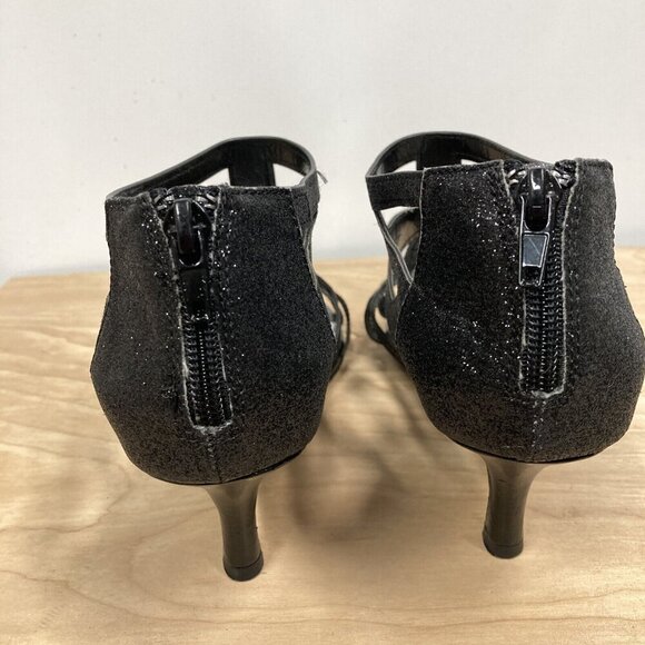 Easy Street Alive At 5 Flattery, Sz 8.5, Dress Dance Sandals Black Glitter Heels - Picture 5 of 9